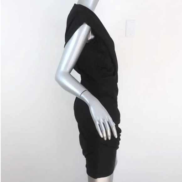 ALEXANDER WANG GODDESS MINI DRESS BLACK RUCHED DRAPED SLINKY PIQUE (Size 2) - Picture 3 of 6